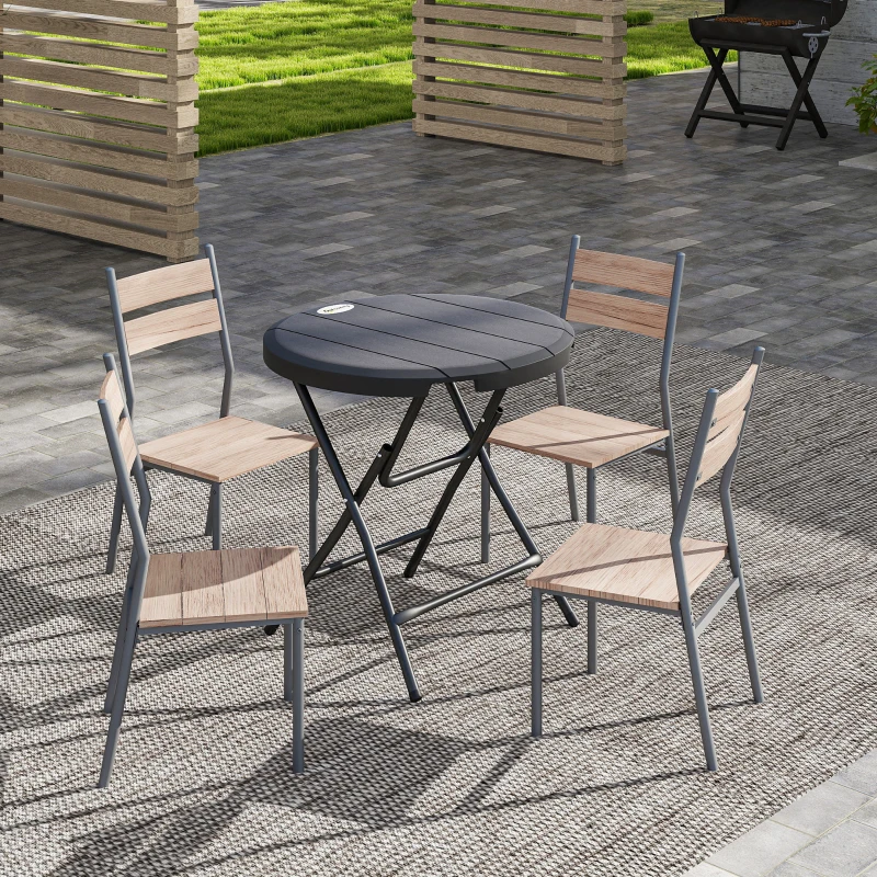 Outsunny Table de jardin ronde table de salle à manger extérieur pour 4 personnes avec plateau en HDPE et cadre en acier