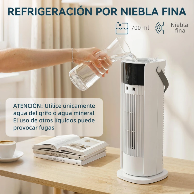 HOMCOM Ventilador de Escritorio con Niebla Luz RGB3 Velocidades Oscilación de 90° Temporizador de 10H Control Remoto Blanco