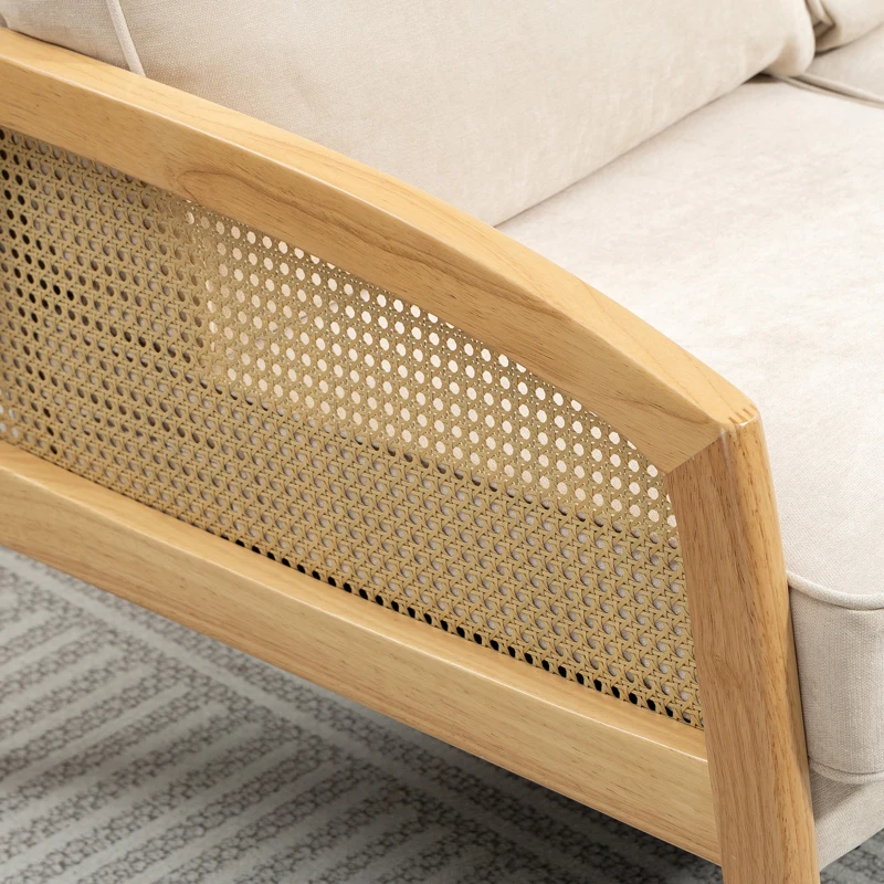 HOMCOM Sofá de 2 Plazas Tapizado en Chenilla con 2 Almohadas Lavables y Reposabrazos de Ratán Sintético 123x75x88 cm Beige