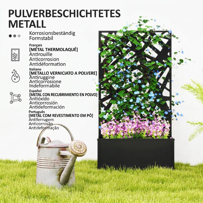 Outsunny Jardinieră Ridicată cu Spalier Decorativ pentru Plante Cățărătoare, pentru Sol sau Perete, 61x23x113 cm, Negru