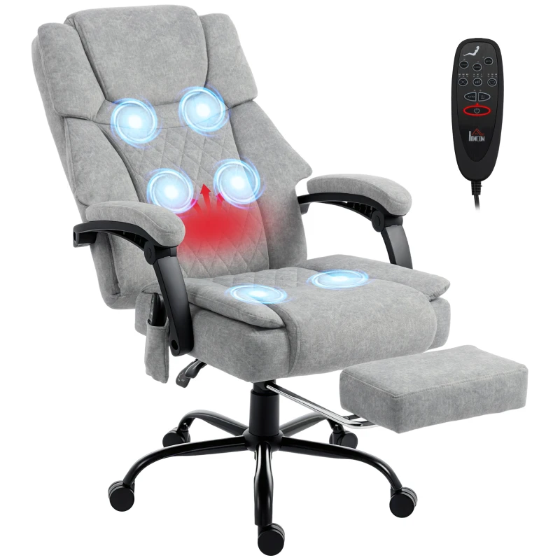 HOMCOM Hochlehner Massage-Bürostuhl mit Vibration, Wärmefunktion, verstellbarer Rückenlehne, Fußstütze, Fernbedienung, grau