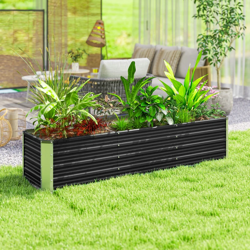 Outsunny Hochbeet aus Stahl Gartenbeet Pflanzkasten Blumenkasten Blumenkübel mit Handschuhe Grau 183 x 47 x 40 cm
