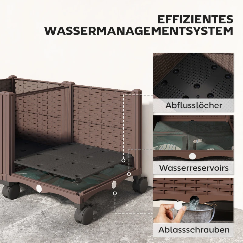 Outsunny Hochbeet aus Kunststoff, Selbstbewässernder Pflanzkasten mit Drainagelöchern und Stopfen