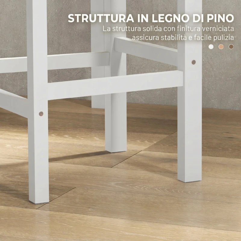 HOMCOM Set di 2 Sgabelli Bar, Sgabelli Cucina Alti con Schienale Alto, Poggiapiedi, in Legno di Pino, Naturale e Bianco