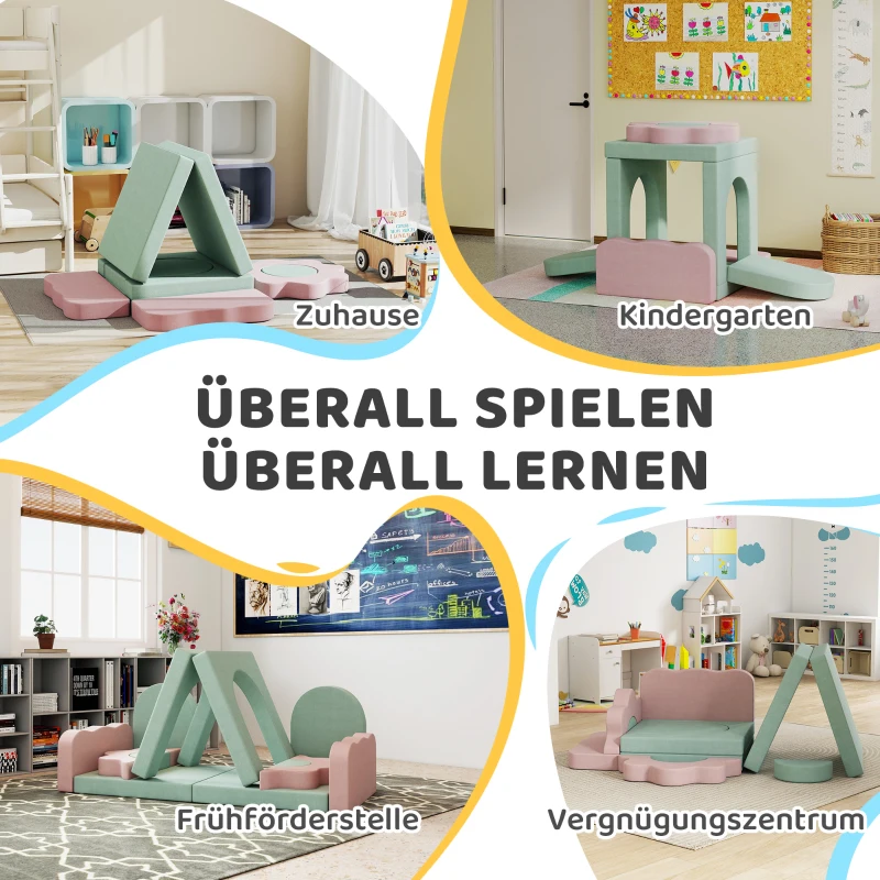 AIYAPLAY Conjunto de 12 blocos de espuma para escalar, construir, engatinhar, tapetes de jogo indoor com revestimento em cotelê, Verde+Rosa