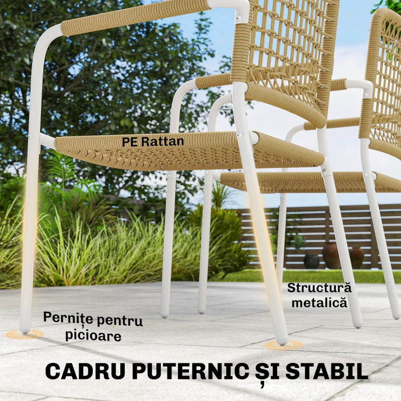 Outsunny Set de 2 Scaune de Grădină Stivuibile din Ratan pentru Terasă, Galben