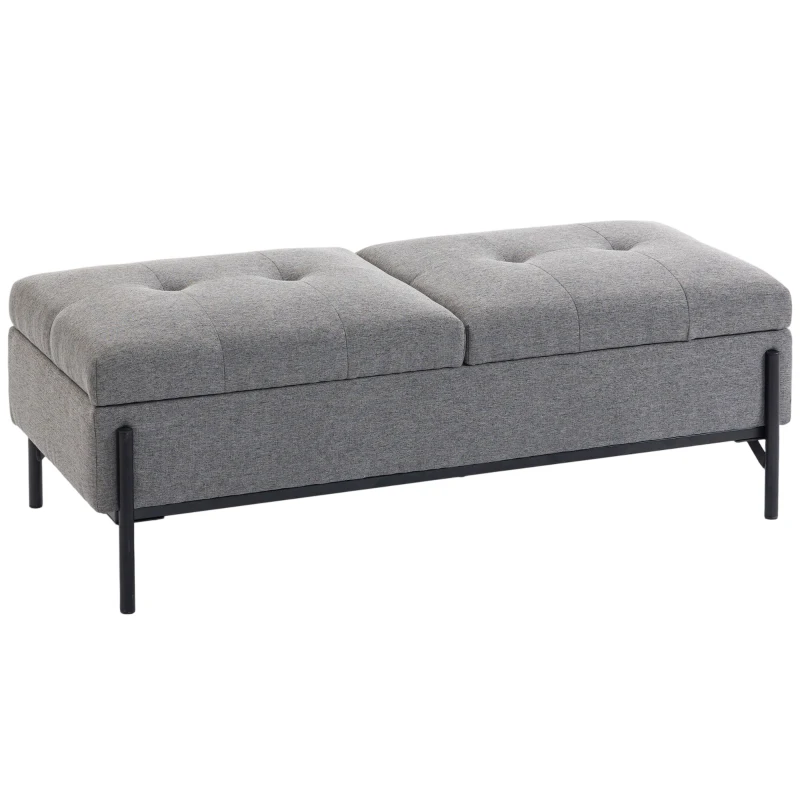HOMCOM Sitztruhe aus Leinen, Bettbank mit 2 Fächern, klappbaren Deckeln und extra dicker Polsterung, 117 x 50 x 44 cm