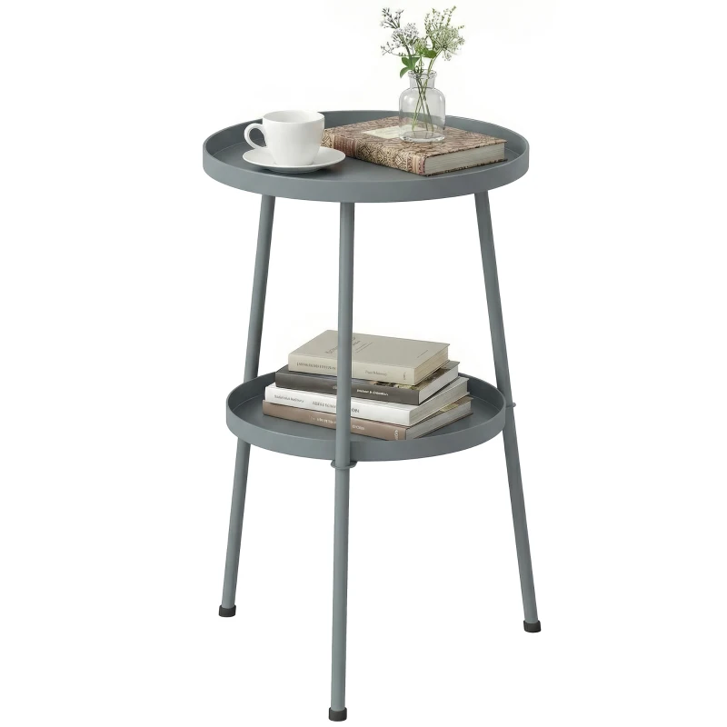 Outsunny Beistelltisch Ø36 cm, Balkontisch aus Metall Esstisch Outdoor, rund Terrassentisch für Garten Terrasse Balkon Dunkelgrau
