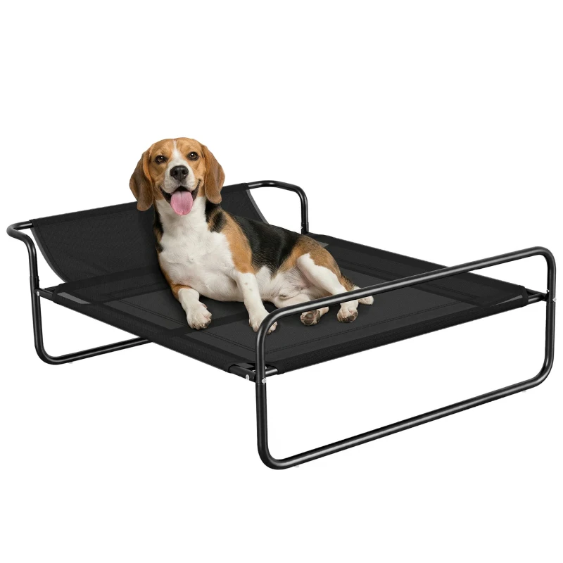 PawHut Lit surélevé pour chiens animaux de compagnie avec appui-tête tissu micro-perforé 106 x 81 x 33 cm noir