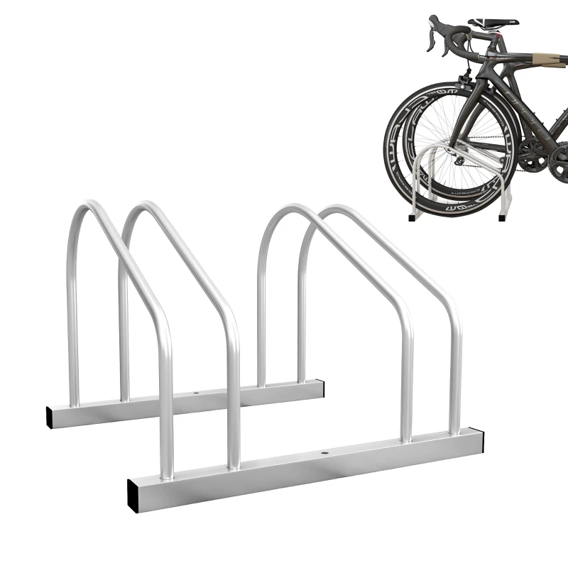 SPORTNOW Râtelier 2 vélos range-vélos support rangement vélo à pneu 61 mm dim. 50L x 34l x 27,5H cm acier argenté