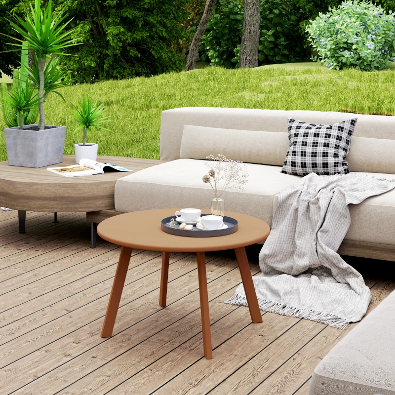Outsunny Petite table basse ronde, table d'appoint avec patins antidérapants, cadre en métal, pour jardin, Ø 70 x 42 cm, orange