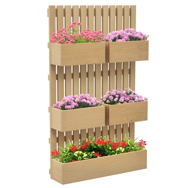 Outsunny Hochbeet Holz, verstellbar Pflanzbeet mit Rankgitter Frühbeet Gartenbeet 60x16x100cm Naturholz(m-12)