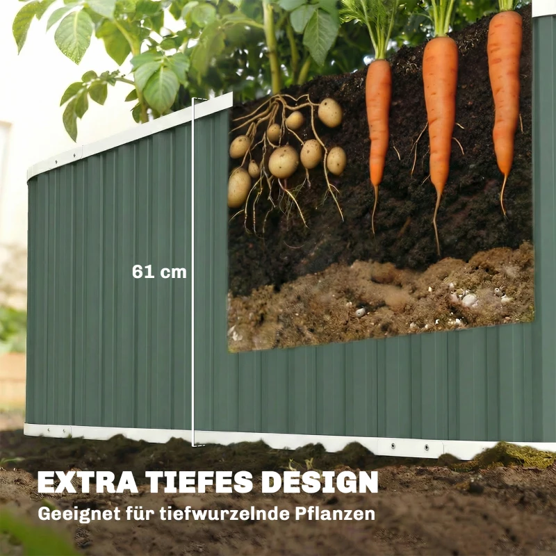 Outsunny Hochbeet Metall 136 x 53 x 61 cm Tief Gartenbeet mit Schutzkanten Pflanzenetiketten Handschuhe Offenem Boden