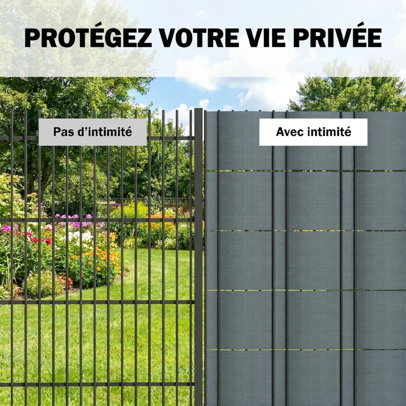 Outsunny Brise-vue PVC Rouleau Occultant 140m Bande de Protection Visuelle 450g/m² 120 Clips de Fixation Imperméable Gris