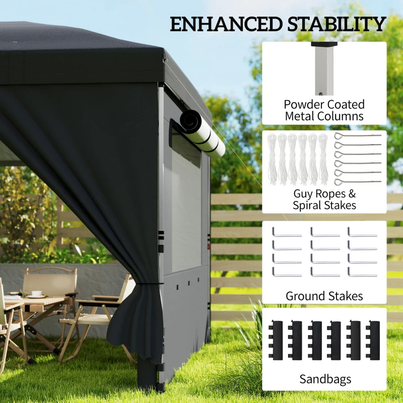 Outsunny 3 x 6 m Pop Up Canopy with UV50+ Protection Garden Gazebo with 6 Sidewalls, Black