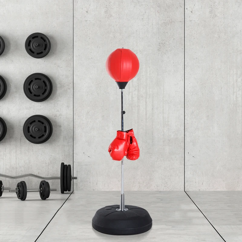 HOMCOM Punching Ball de Podea cu Înălțime Reglabilă, Mănuși de Box și Bază Reîncărcabilă, 43x43x126-144 cm, Roșu