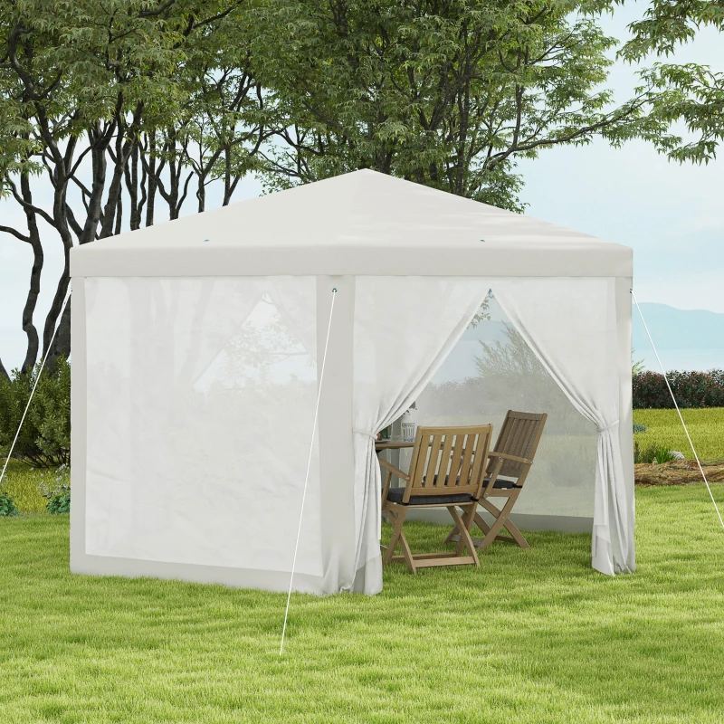 Outsunny Gartenpavillon, 6-eckig, Netzvorhänge, Metallgestell, 3,94x3,412x2,5m, Creme