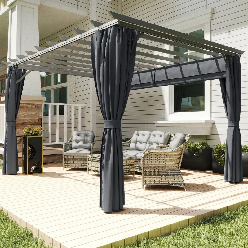 Outsunny Pergola ca. 3,6x3 m Garten Pavillon Terrassenüberdachung aus Aluminium Gartenpavillon mit verstellbares Dach Dunkelgrau