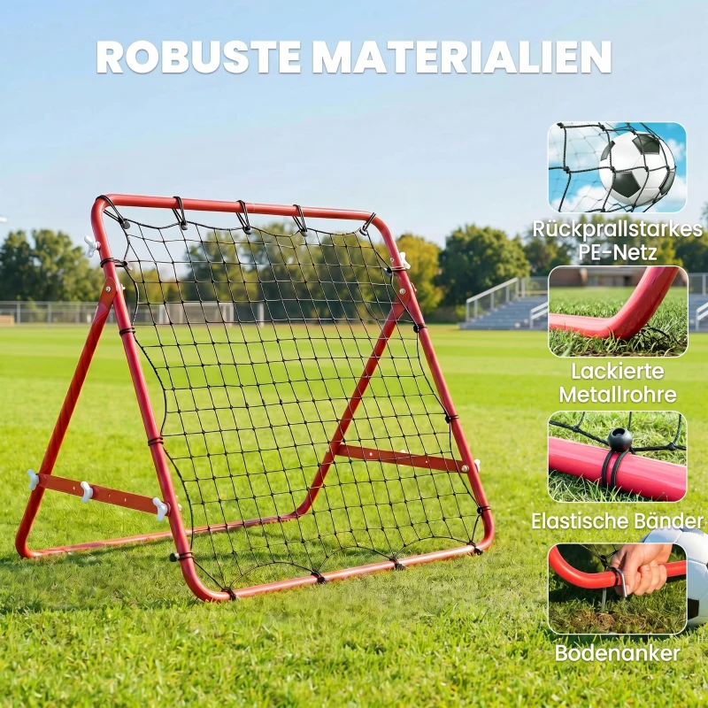 HOMCOM Rebounder für Fußball, 84 x 84 cm Fussball Rebounder mit stufenlos verstellbarem Winkel, Kickback Rückprallwand Fußballtor für Jugendliche Schuss-, Pass- und Ballannahmetraining Rot