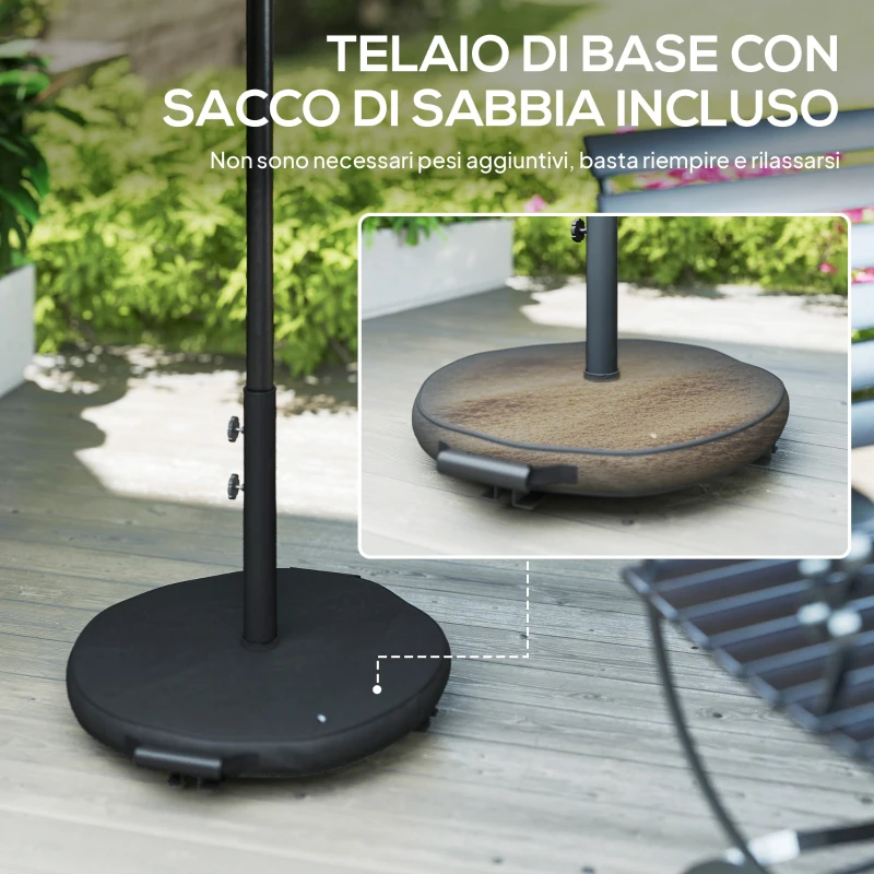 Outsunny Ombrellone Rotondo Inclinabile 3x3 m con Manovella, in Metallo e Poliestere, Grigio Scuro