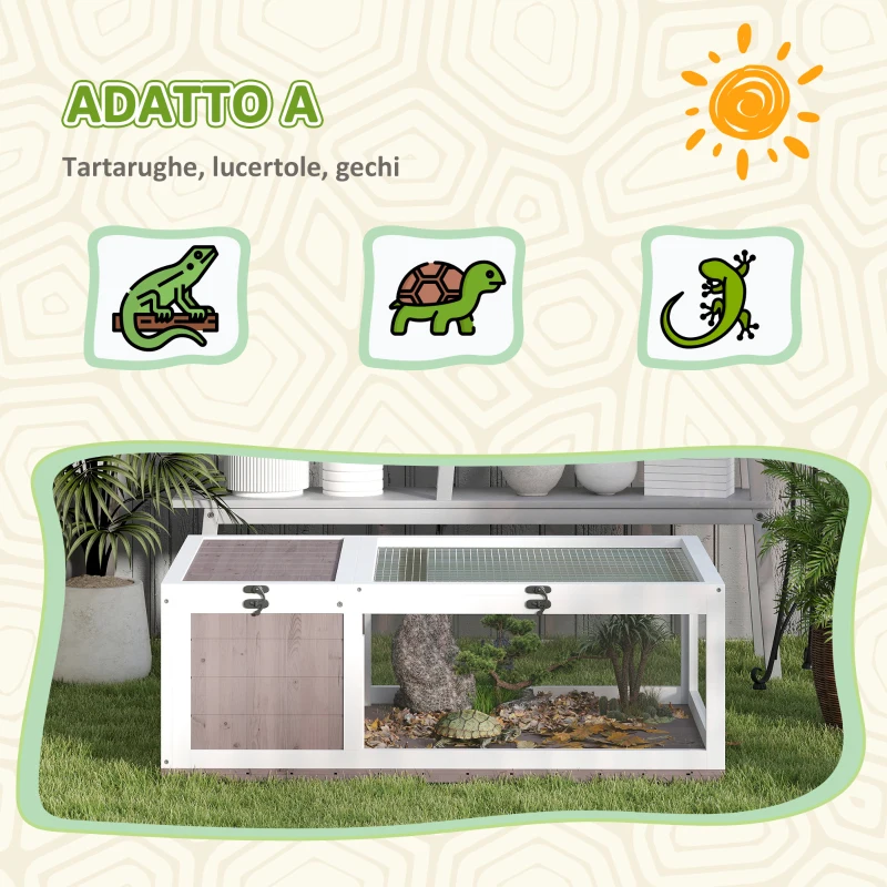 PawHut Casa per Tartarughe di Terra in Legno di Abete con Pannello Apribile e 2 Spazi Separati, Marrone Chiaro