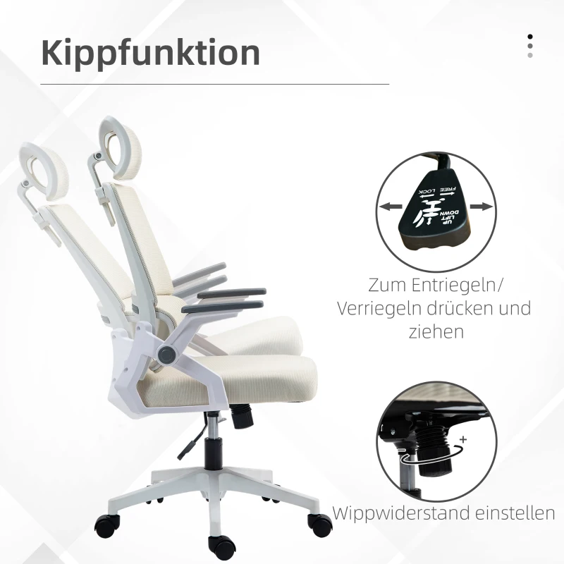 Vinsetto Bürostuhl Schreibtischstuhl Office-Stuhl, höhenverstellbar, 1 Kopfstütze, 60 x 61 x 121,5 cm Beige