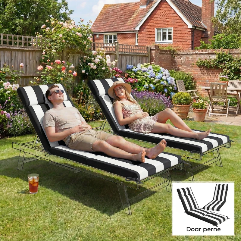 Outsunny Set de 2 Perne Șezlong Hidrofuge, 183x54cm, Alb,Negru