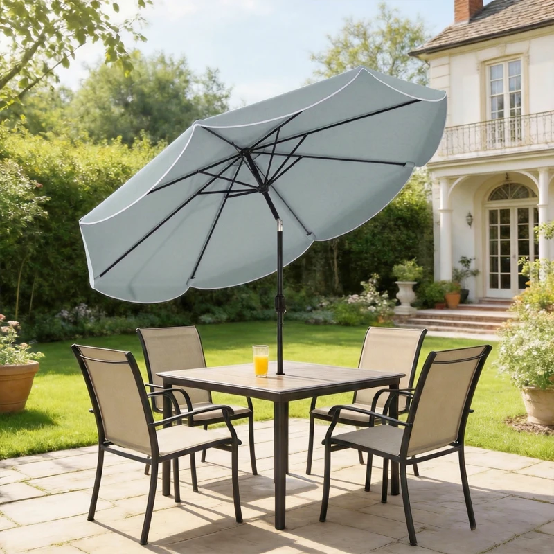 Outsunny Parasol de Jardin Extérieur Rond Inclinable à 3 Positions avec 8 Baleines et Volant, Φ265 x 235 cm, Bleu
