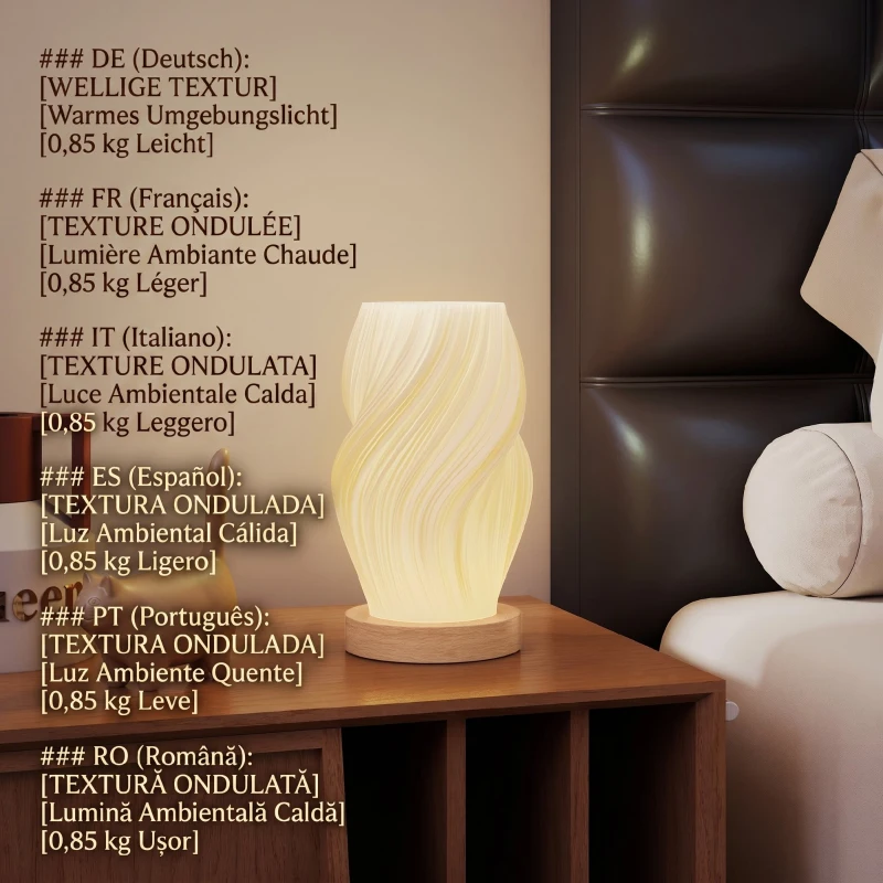 HOMCOM Lampă de masă ondulată cu 3 culori și port USB, din ABS și lemn de cauciuc, Ø12x20 cm, alb și culoare lemn