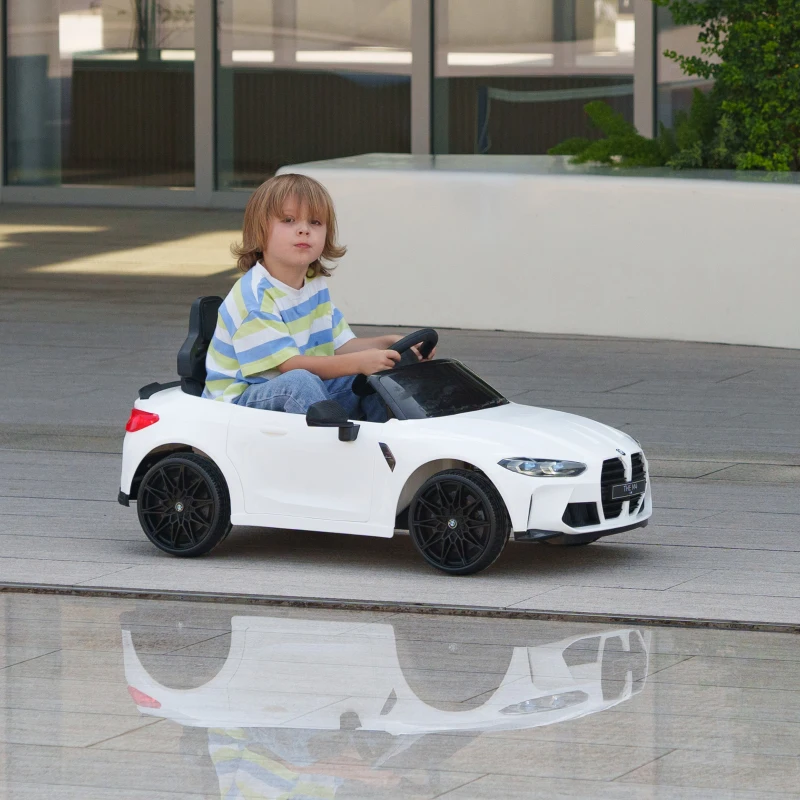 AIYAPLAY Elektro Kinderauto BMW M4, Sound & Licht, 3-5 km/h, inkl. Fernsteuerung, für 3-5 Jahre, Weiß(m-2)