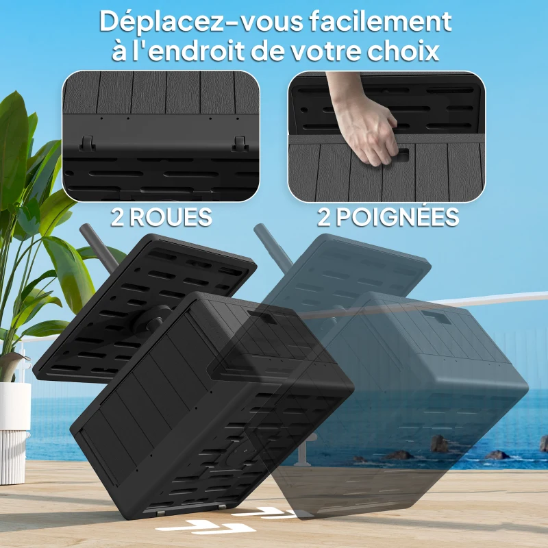 Outsunny Pied de parasol carré avec plateau de table, support parasol en HDPE à roues, remplissage eau sable 53 x 53 x 45 cm noir