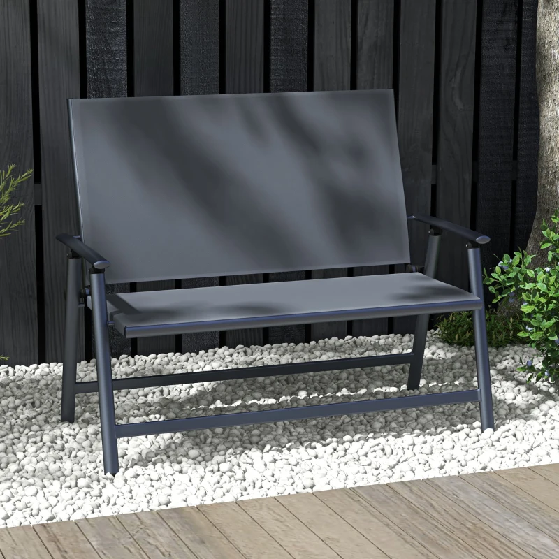 Outsunny Sedia Pieghevole a 2 Posti con Seduta Traspirante, in Acciaio e Tessuto a Rete, 118x65x96 cm, Grigio