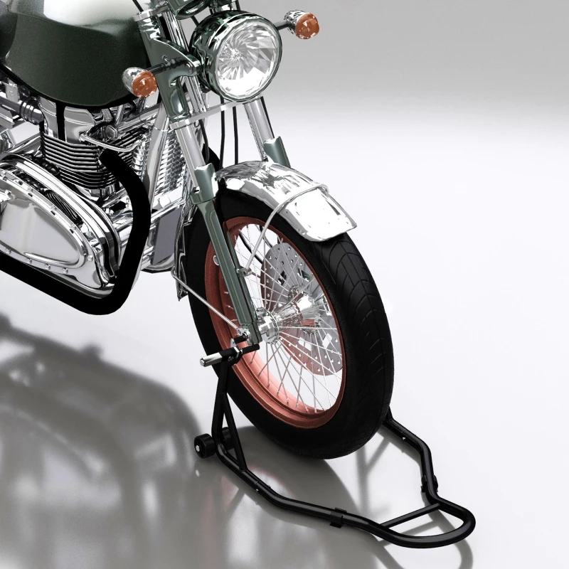 HOMCOM Cavalletto Anteriore per Moto con Tappetino Antiscivolo, Adattatori Regolabili per Perni e Perno a Forchetta, Capacità 200 kg, per Pneumatici da 18", 17" e 10"