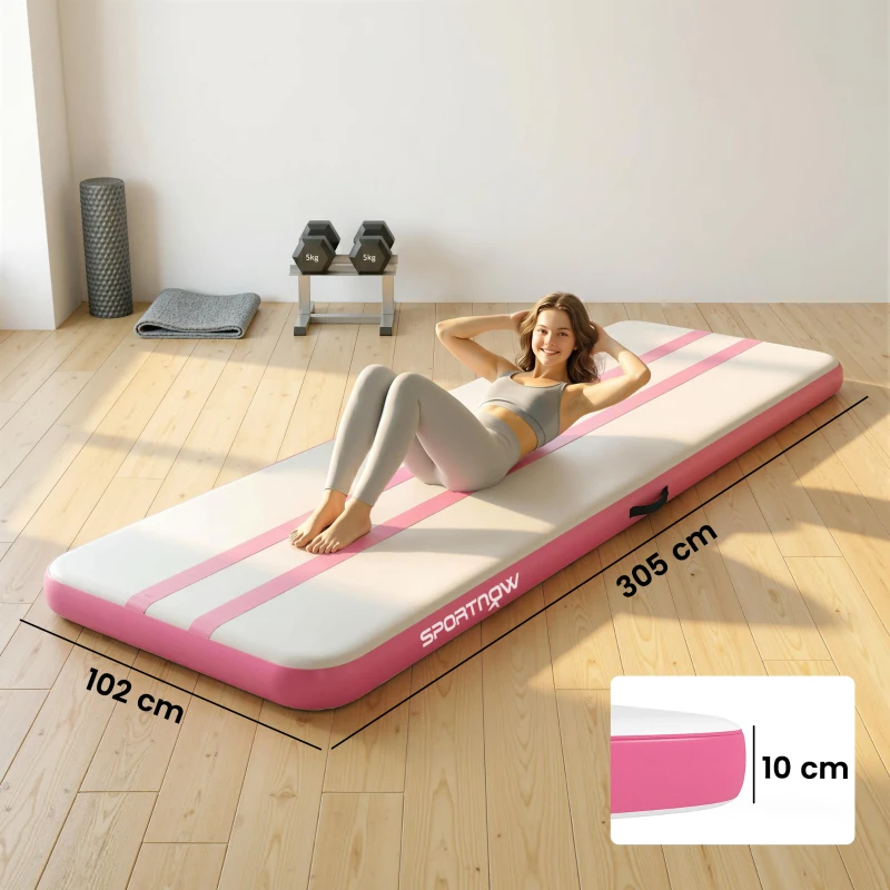 SPORTNOW Tappetino Gonfiabile per Ginnastica, 3,05 m con Pompa Elettrica e Borsa