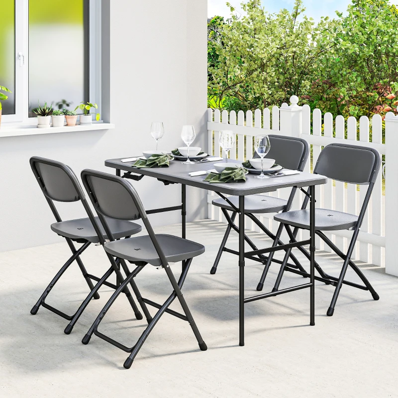 Outsunny Conjunto de Mesa y Sillas Jardín con Mesa Plegable Ajustable de 55 a 74 cm y 4 Sillas Plegables para Terraza Gris