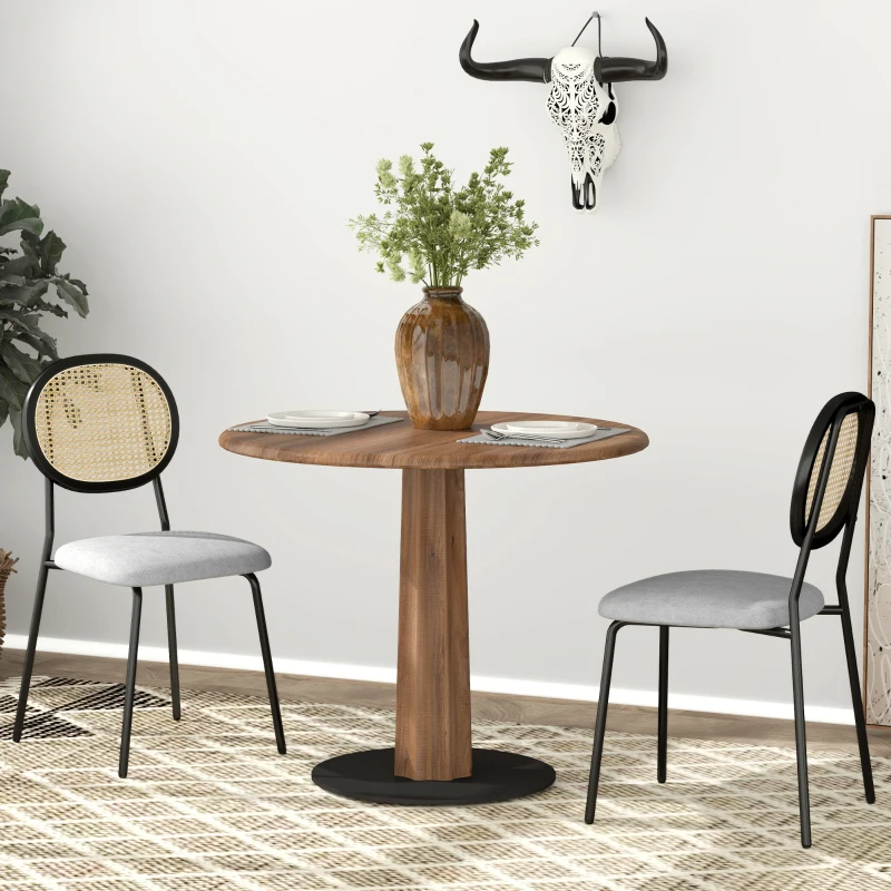 HOMCOM Pack de 2 Sillas de Comedor con Respaldo de Ratán Sintético y Marco de Acero para Salón 44x54x87 cm Gris y Negro