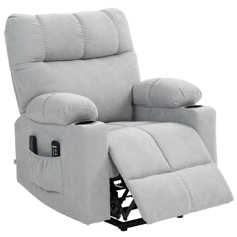 HOMCOM Poltrona para idosos com auxílio de elevação, função reclinável, incl. controle remoto, 144 cm x 91 cm x 88 cm, Cinza claro
