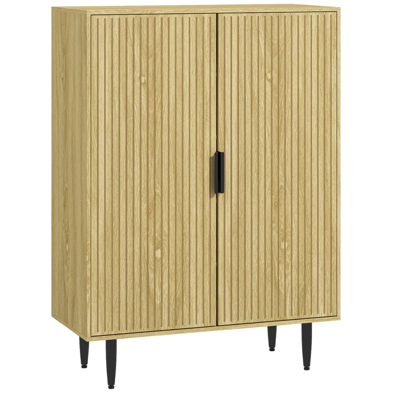 HOMCOM Meuble à Chaussures 15 Paires, Armoire à Chaussures 5 Niveaux avec Étagères Réglables, 2 Portes et Pieds en Métal, Chêne