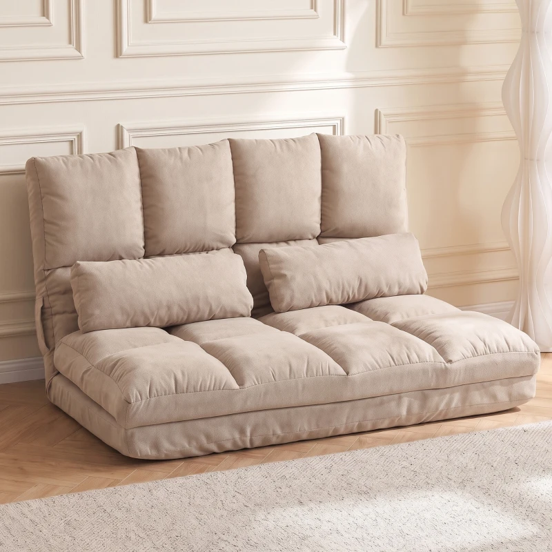 HOMCOM 2-in-1 Bodensessel, Rückenlehne, Verstellbar, 102 x 73 x 60 cm, Beige(m-2)