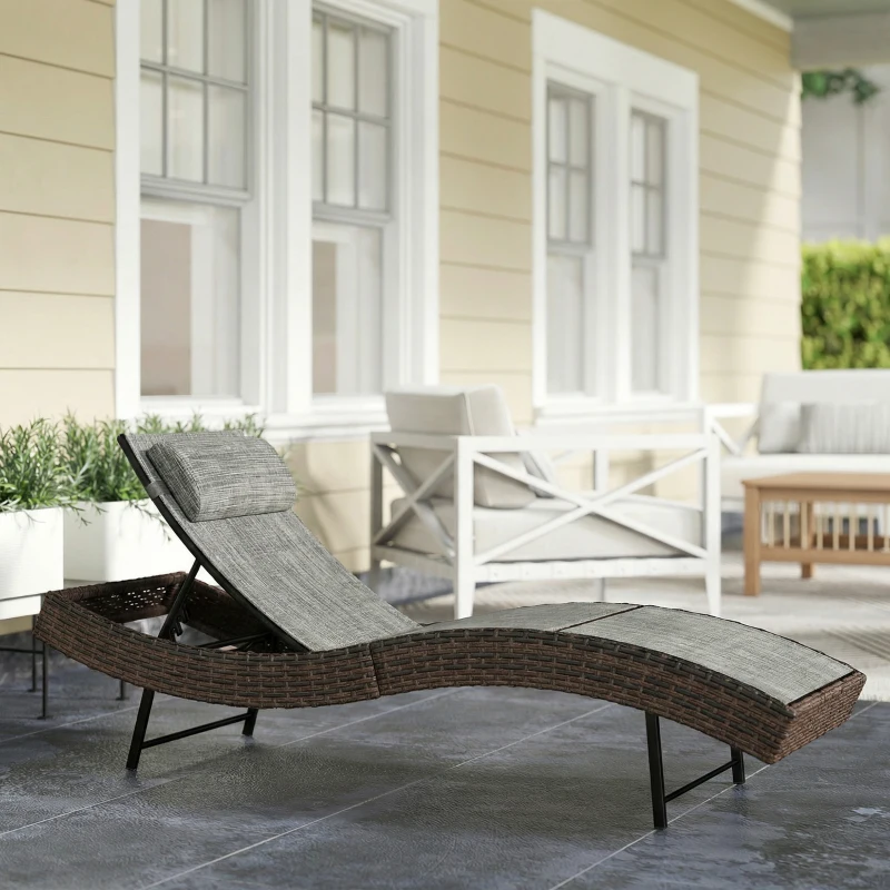Outsunny Șezlong de Exterior În Formă de S din Ratan, 60x198x44cm, Maro
