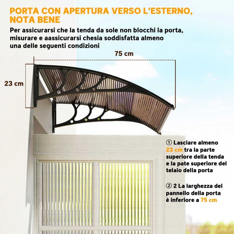 Outsunny Pensilina da Esterni Impermeabile e Anti-UV, in PC, PP e Alluminio, 75x120x23 cm, Marrone e Nero
