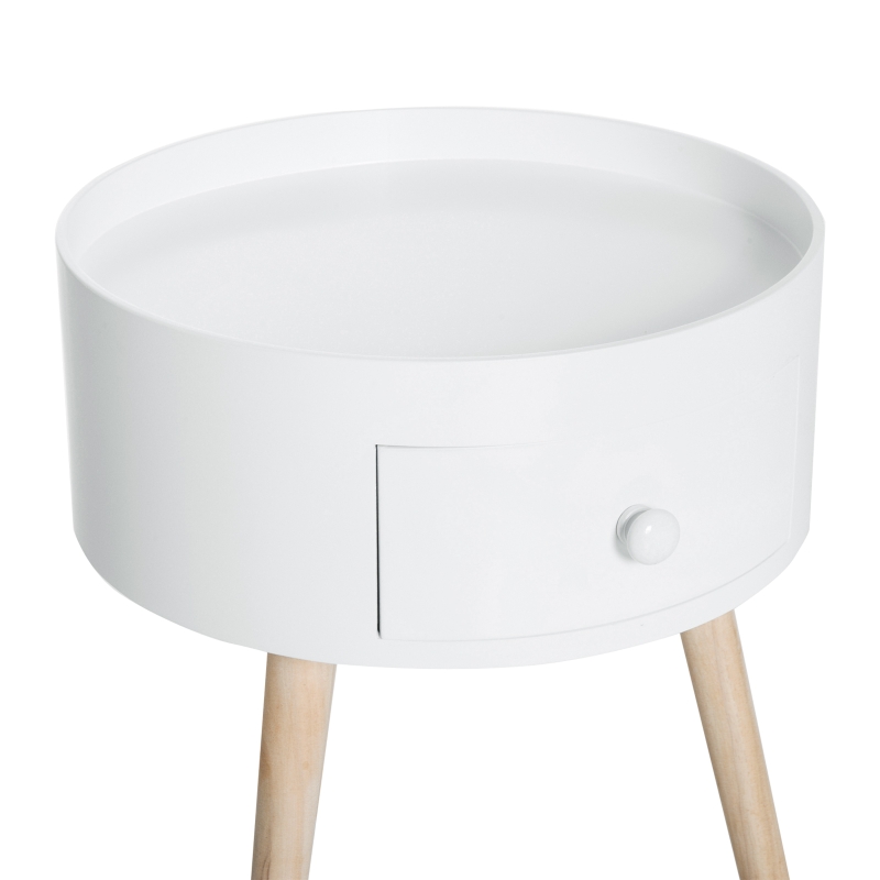 HOMCOM Mesa de centro com gaveta, redonda, design escandinavo, borda protetora, madeira, Ø38 x H45 cm, Branco