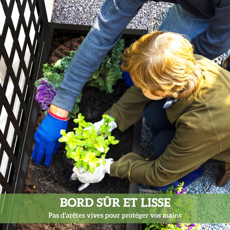 Outsunny Jardinière avec treillis, brise-vue, lit surélevé de jardin acier galvanisée, pour plantes grimpantes, 89x40x178cm, noir