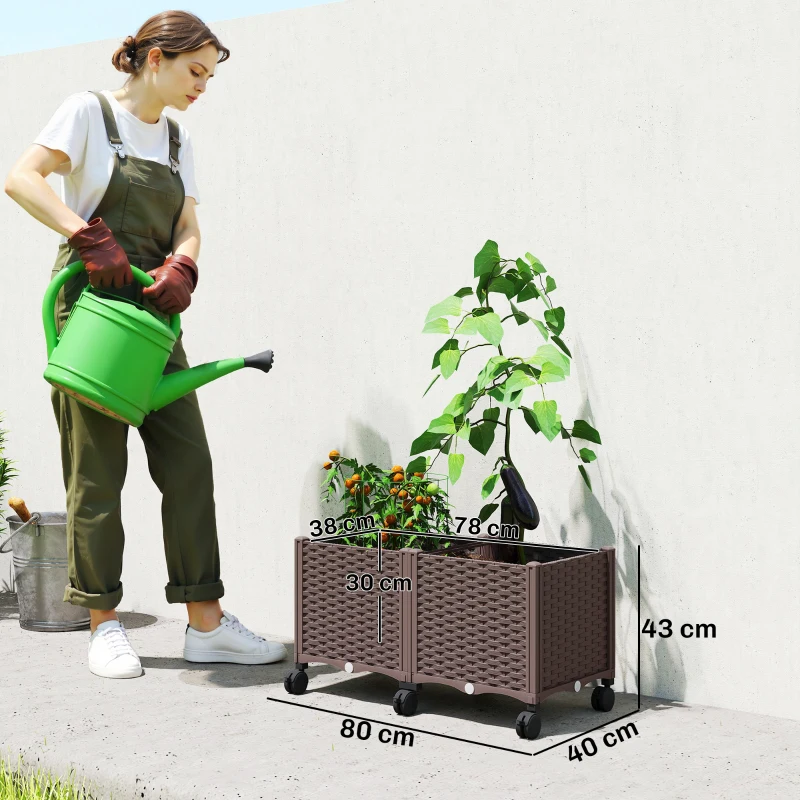 Outsunny Hochbeet aus Kunststoff, Selbstbewässernder Pflanzkasten mit Drainagelöchern und Stopfen