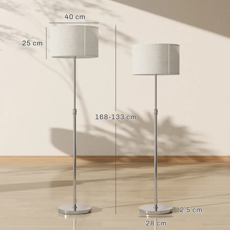 HOMCOM Lampă de Podea cu Telecomandă și Luminozitate Reglabilă 3000k-6000k, cu Abajur Textil, Argintie