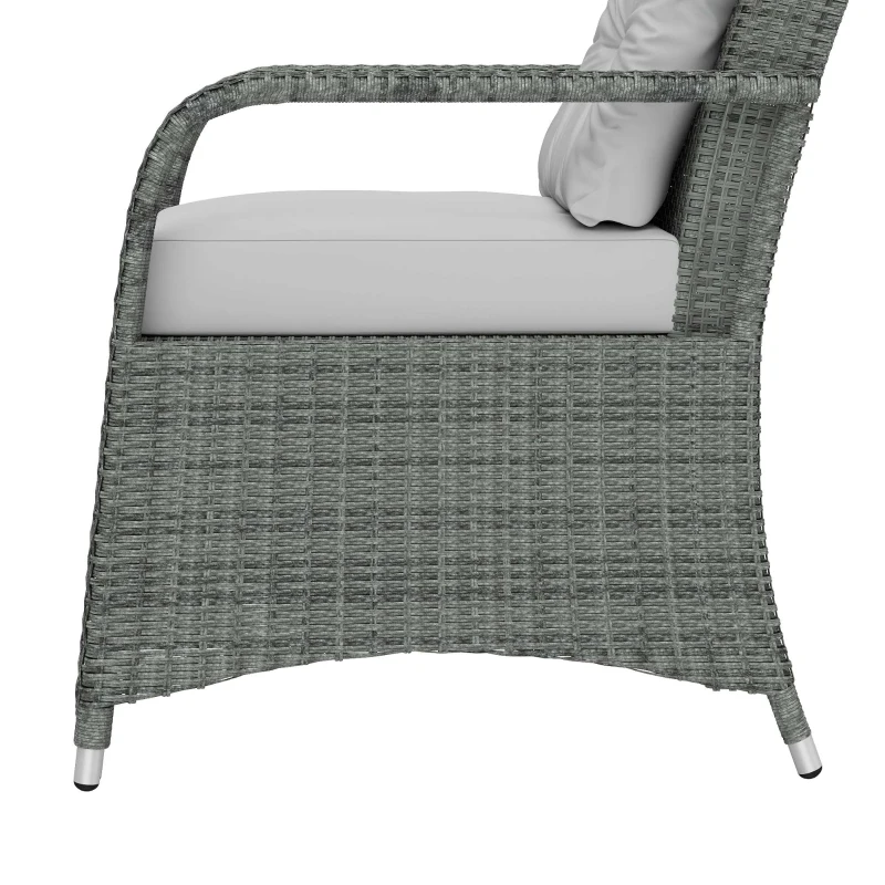 Outsunny 3 Pieces Rattan Bistro Set, Wicker Garden Furniture Set with Metal Frame, Cover, Glass Top Coffee Table, Light Grey