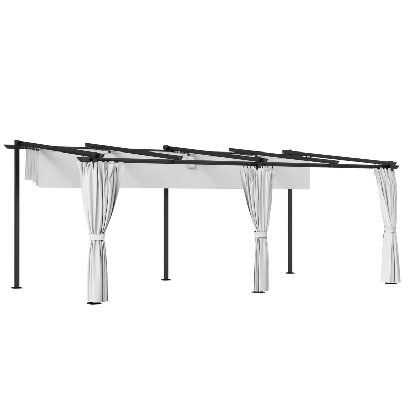 Outsunny Pergola jardin exterieur 3 x 6 m pergola coulissante rétractable avec parois latérales, abri soleil UPF30+, gris(m-11)