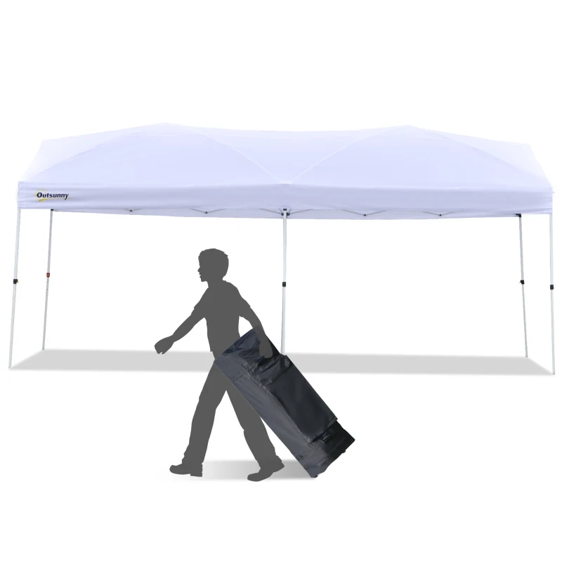 Outsunny Gazebo Pieghevole 6x3m, Richiudibile e Pop up da Giardino in Acciaio e Tessuto Bianco, per Eventi o Campeggio con Borsa da Viaggio