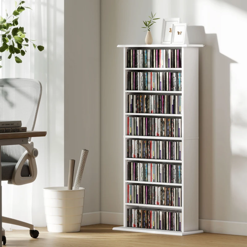 HOMCOM Estantería para CDs y DVDs Estrecha con 8 Compartimentos Estantes Ajustables 58x24x126,3 cm Blanco