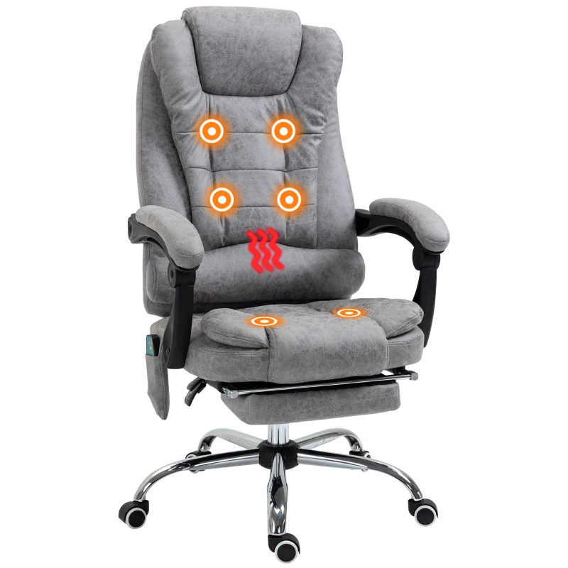 Vinsetto Bürostuhl mit Massagefunktion, Ergonomischer Schreibtischstuhl mit Liege- & Wärmefunktion, Fernbedienung, Grau(m-12)